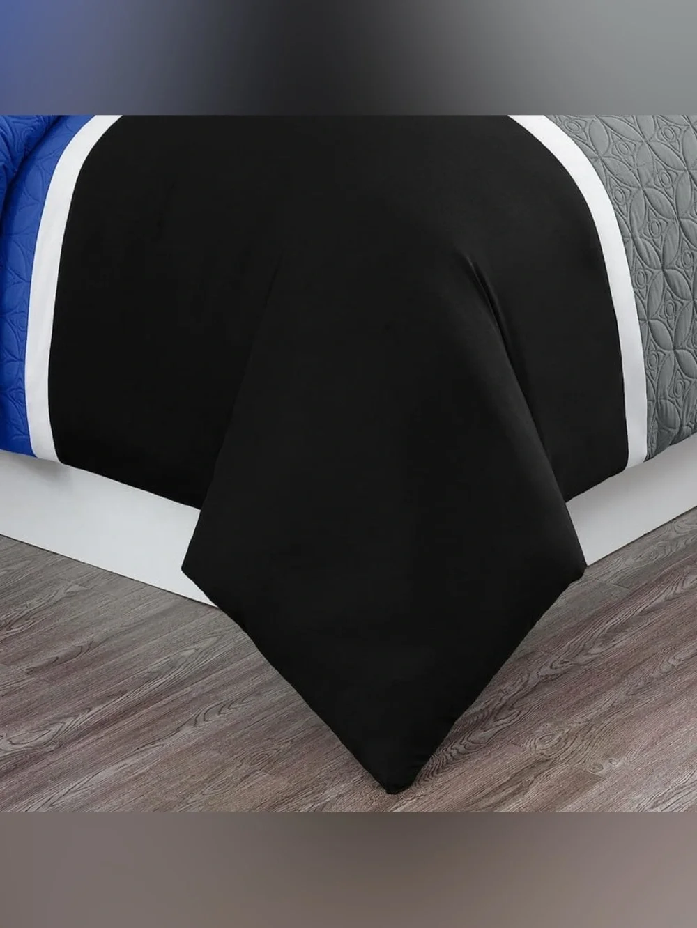 Modern Colorblock Queen 3 piece Comforter Set in Black, Blue & Gray